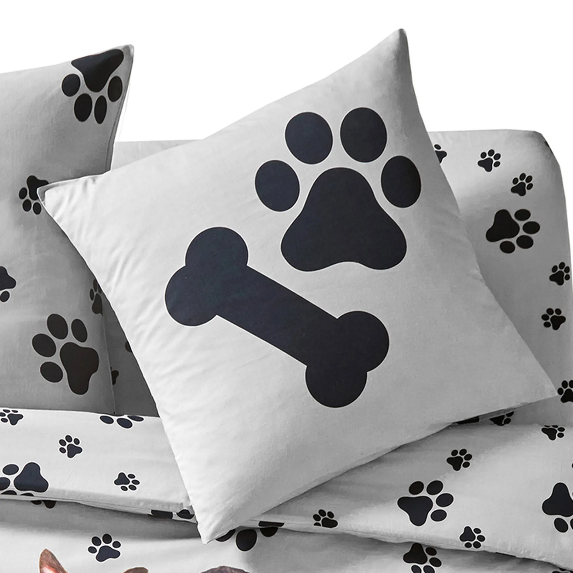 Fantasie Bedlinnen|Dekbedovertrek<Blancheporte Bedlinnen Fièles in katoen met puppyprint grijs
