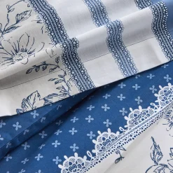 Fantasie Bedlinnen|Vlak Laken<Colombine Bedlinnen Gabrielle in flanel met bloemenprint en kant marineblauw