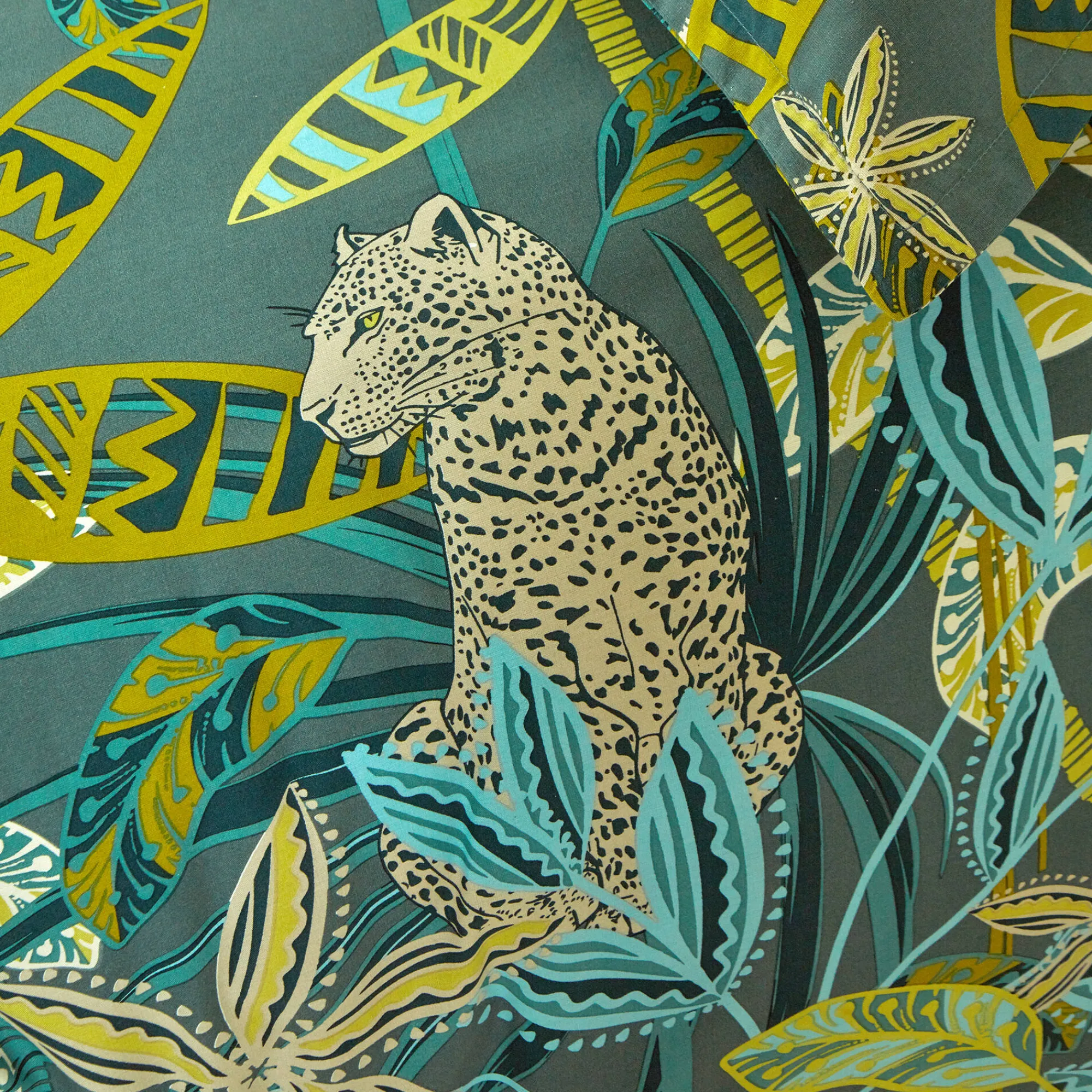 Fantasie Bedlinnen|Vlak Laken<Colombine Bedlinnen Gaia met tropische print - in katoen groen