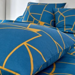 Fantasie Bedlinnen|Vlak Laken<Blancheporte Bedlinnen Geoffroy in katoen met grafische motieven pauwblauw