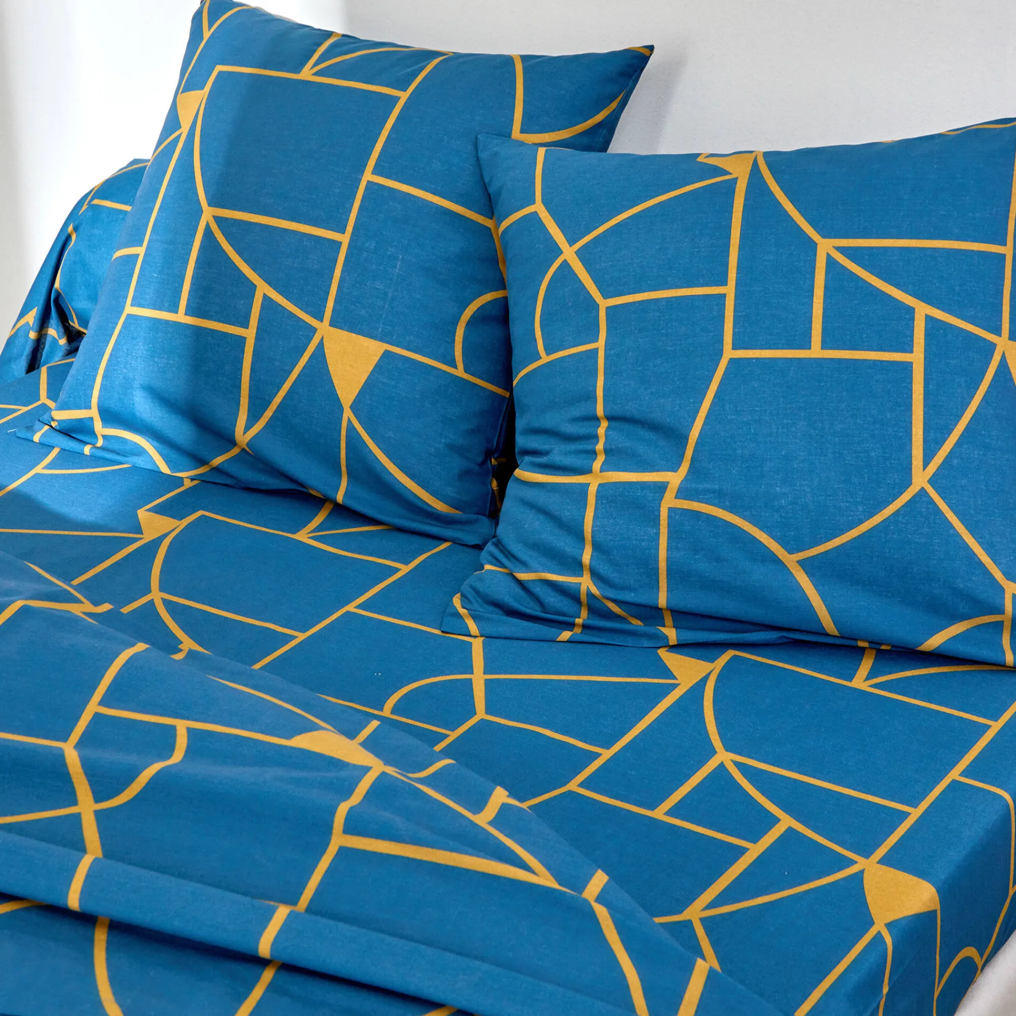 Fantasie Bedlinnen|Vlak Laken<Blancheporte Bedlinnen Geoffroy in katoen met grafische motieven pauwblauw