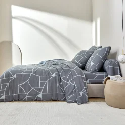 Fantasie Bedlinnen|Vlak Laken<Blancheporte Bedlinnen Geoffroy in katoen met grafische motieven grijs