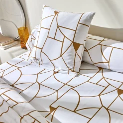 Fantasie Bedlinnen|Vlak Laken<Blancheporte Bedlinnen Geoffroy in katoen met grafische motieven wit