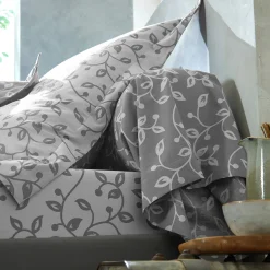 Fantasie Bedlinnen|Vlak Laken<Blancheporte Bedlinnen Héritage in flanel met krulmotieven<br> grijs