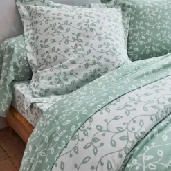 Fantasie Bedlinnen|Vlak Laken<Blancheporte Bedlinnen Héritage in flanel met krulmotieven<br> groen / wit