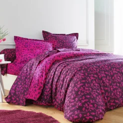 Fantasie Bedlinnen|Vlak Laken<Blancheporte Bedlinnen Héritage in flanel met krulmotieven<br> fuchsia / pruim