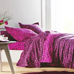 Fantasie Bedlinnen|Vlak Laken<Blancheporte Bedlinnen Héritage in katoen met krulmotieven fuchsia / pruim