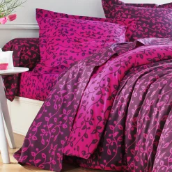 Fantasie Bedlinnen|Vlak Laken<Blancheporte Bedlinnen Héritage in katoen met krulmotieven fuchsia / pruim