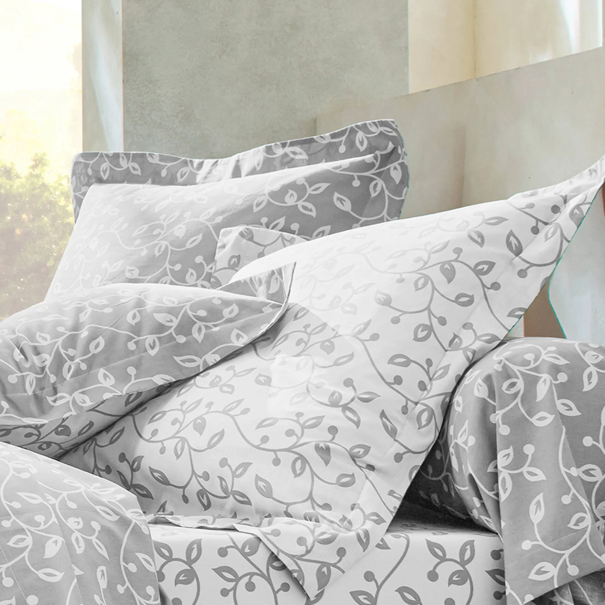 Fantasie Bedlinnen|Vlak Laken<Blancheporte Bedlinnen Héritage in katoen met krulmotieven grijs / wit