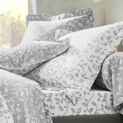 Fantasie Bedlinnen|Vlak Laken<Blancheporte Bedlinnen Héritage in katoen met krulmotieven grijs / wit