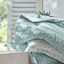 Fantasie Bedlinnen|Vlak Laken<Blancheporte Bedlinnen Héritage in katoen met krulmotieven groen / wit