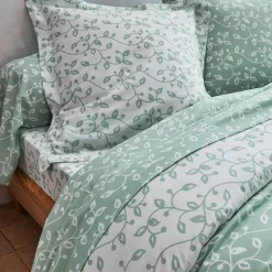 Fantasie Bedlinnen|Vlak Laken<Blancheporte Bedlinnen Héritage in katoen met krulmotieven groen / wit