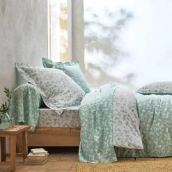 Fantasie Bedlinnen|Vlak Laken<Blancheporte Bedlinnen Héritage in katoen met krulmotieven groen / wit