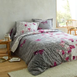 Fantasie Bedlinnen|Vlak Laken<Colombine Bedlinnen in katoen Célestine met bloem- en vlindermotieven grijs / parma