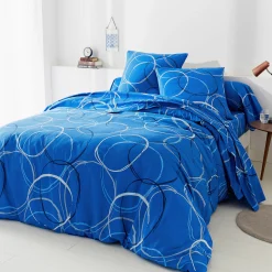 Fantasie Bedlinnen|Vlak Laken<Blancheporte Bedlinnen in polyester-katoen Noémie met cirkelprint blauw