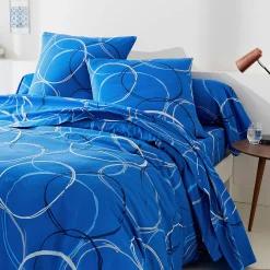 Fantasie Bedlinnen|Vlak Laken<Blancheporte Bedlinnen in polyester-katoen Noémie met cirkelprint blauw