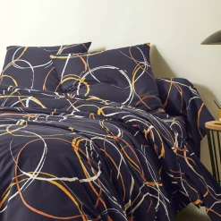 Fantasie Bedlinnen|Vlak Laken<Blancheporte Bedlinnen in polyester-katoen Noémie met cirkelprint antraciet