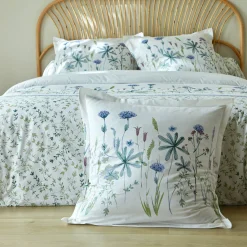 Fantasie Bedlinnen|Vlak Laken<Colombine Bedlinnen Julie in katoen met plantenprint wit / blauw