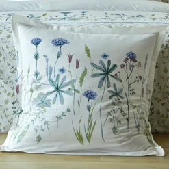 Fantasie Bedlinnen|Vlak Laken<Colombine Bedlinnen Julie in katoen met plantenprint wit / blauw