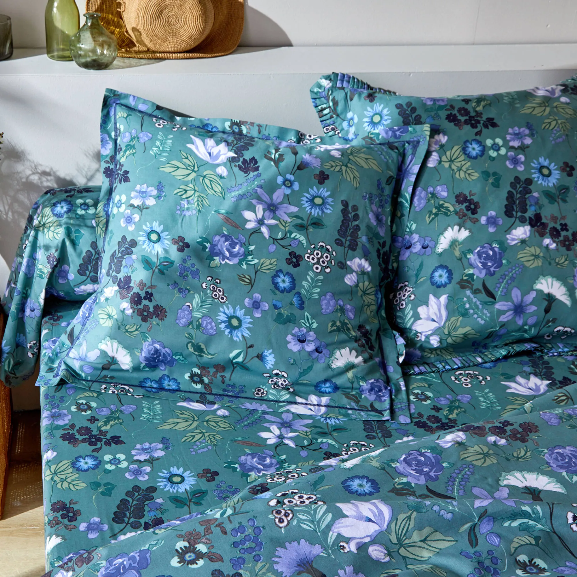 Fantasie Bedlinnen|Vlak Laken<Blancheporte Bedlinnen Kelly in katoen met bloemenprint groen