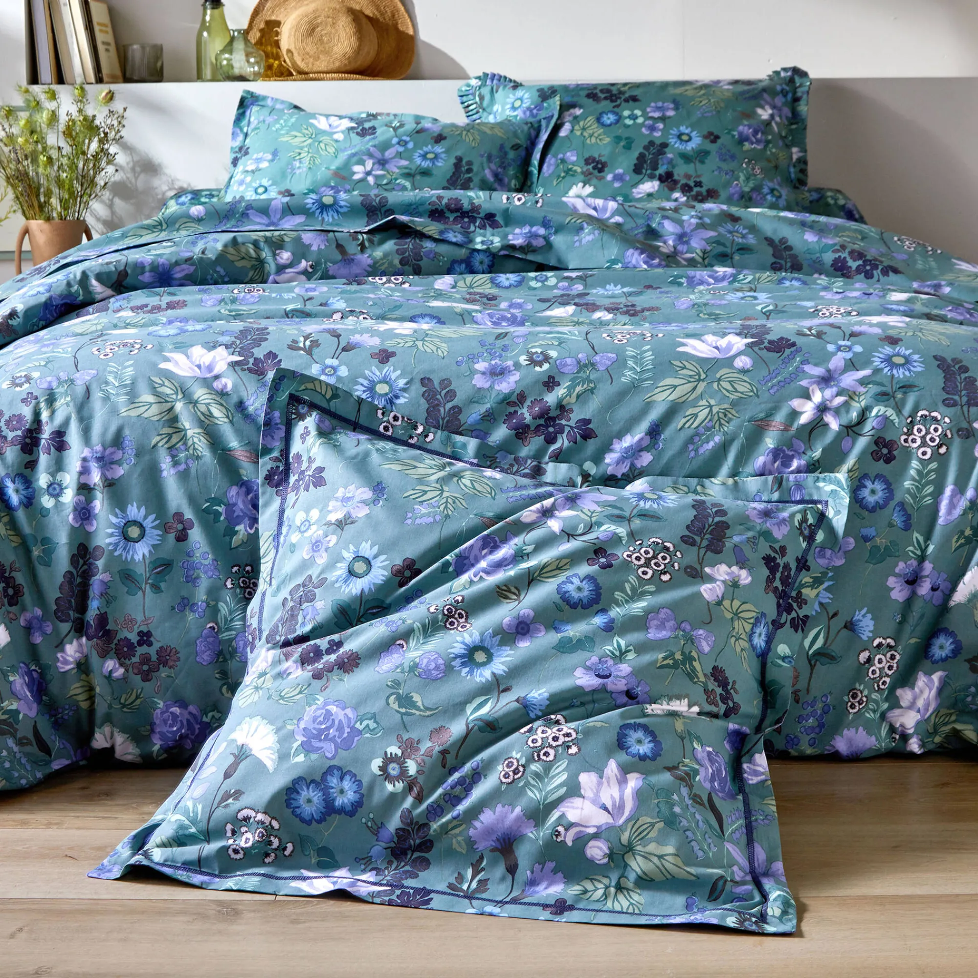 Fantasie Bedlinnen|Vlak Laken<Blancheporte Bedlinnen Kelly in katoen met bloemenprint groen