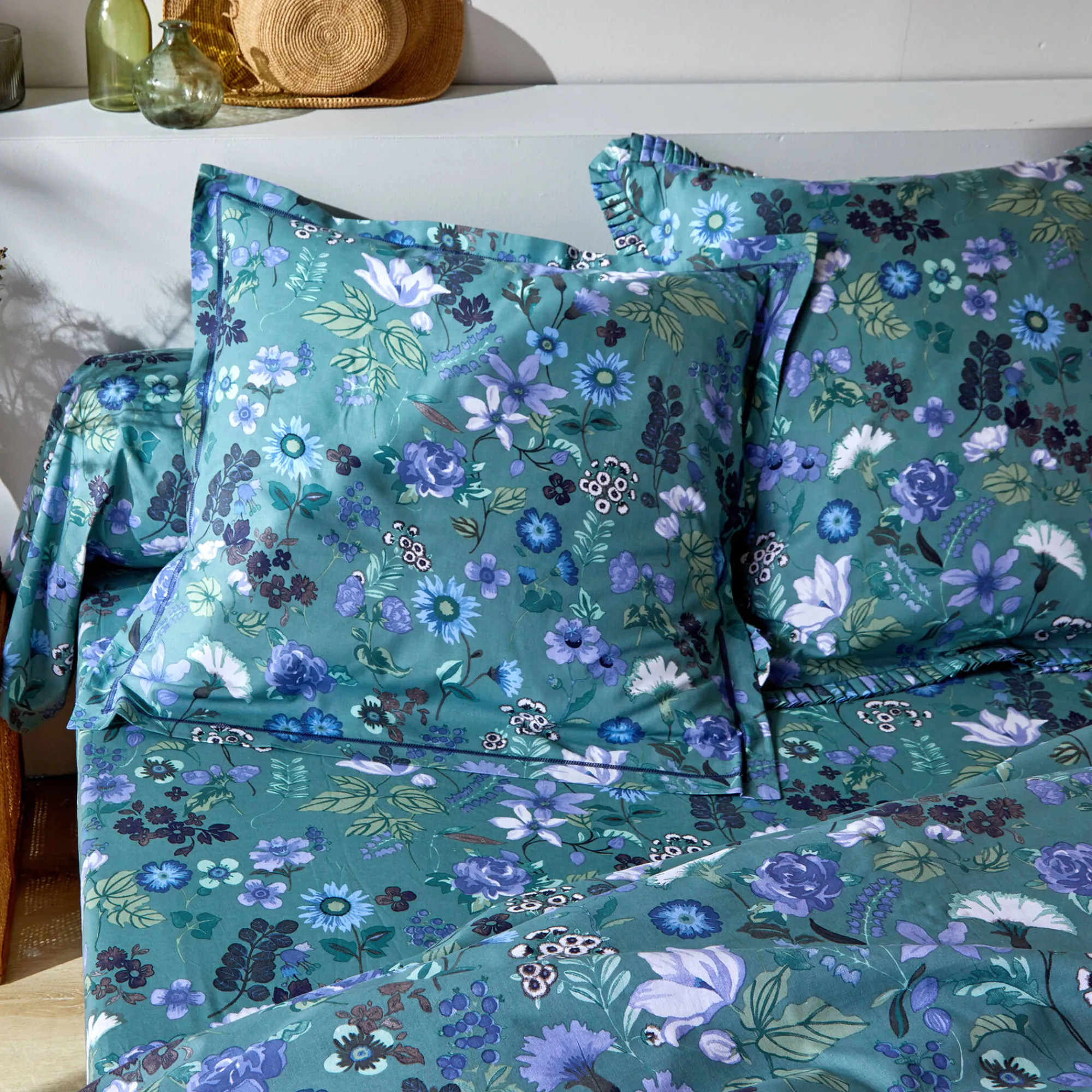 Fantasie Bedlinnen|Vlak Laken<Blancheporte Bedlinnen Kelly in katoen met bloemenprint groen