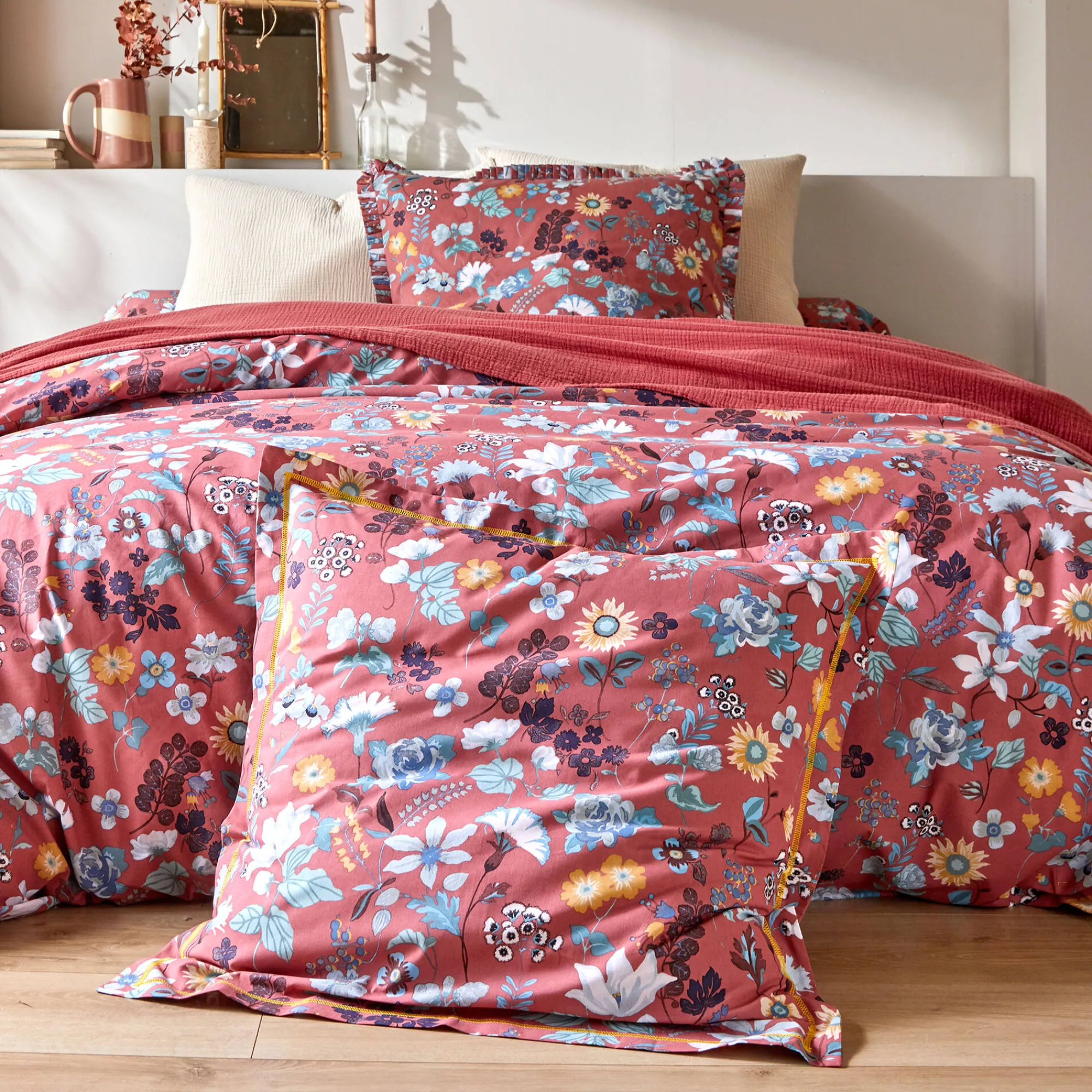Fantasie Bedlinnen|Vlak Laken<Blancheporte Bedlinnen Kelly in katoen met bloemenprint rozenhout