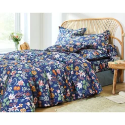 Fantasie Bedlinnen|Vlak Laken<Blancheporte Bedlinnen Kelly in katoen met bloemenprint marine