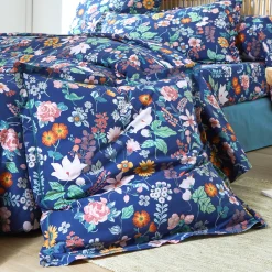 Fantasie Bedlinnen|Vlak Laken<Blancheporte Bedlinnen Kelly in katoen met bloemenprint marine