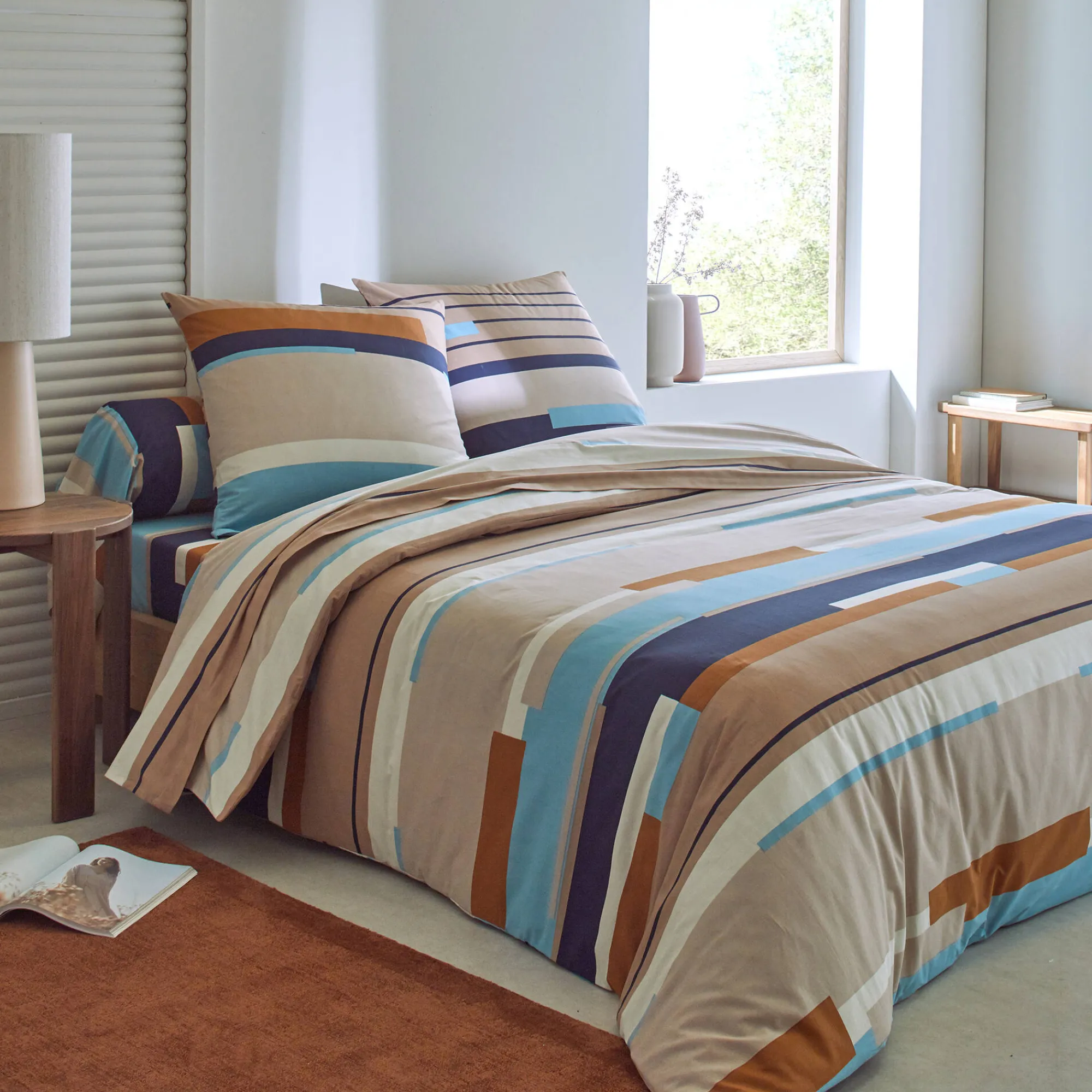 Fantasie Bedlinnen|Vlak Laken<Blancheporte Bedlinnen Liam met geometrische print - in katoen beige