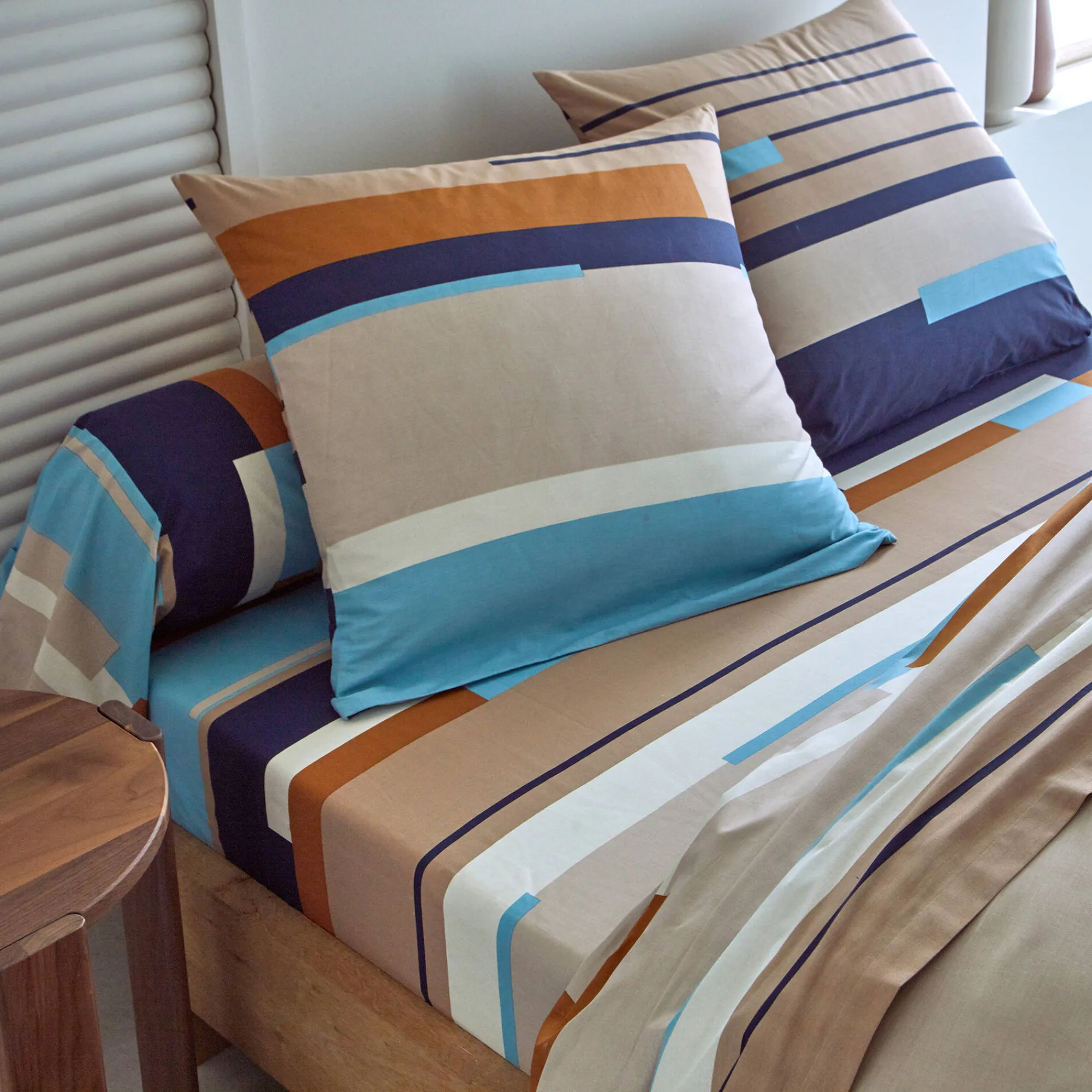 Fantasie Bedlinnen|Vlak Laken<Blancheporte Bedlinnen Liam met geometrische print - in katoen beige