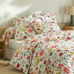 Fantasie Bedlinnen|Vlak Laken<Colombine Bedlinnen Lola met bloemenprint - in katoen wit