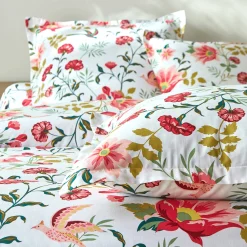 Fantasie Bedlinnen|Vlak Laken<Colombine Bedlinnen Lola met bloemenprint - in katoen wit