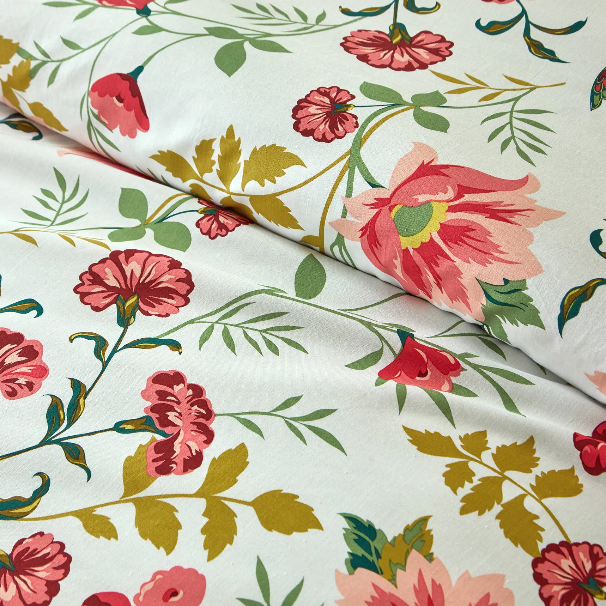 Fantasie Bedlinnen|Vlak Laken<Colombine Bedlinnen Lola met bloemenprint - in katoen wit
