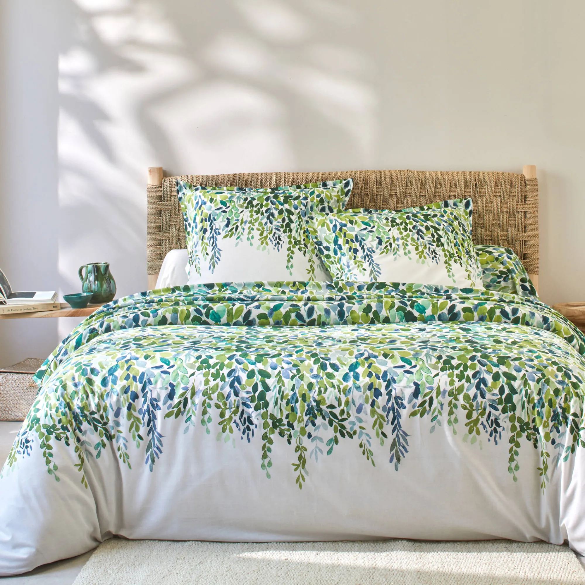 Fantasie Bedlinnen|Vlak Laken<Colombine Bedlinnen Léonie, in katoen met plantenprint ecru
