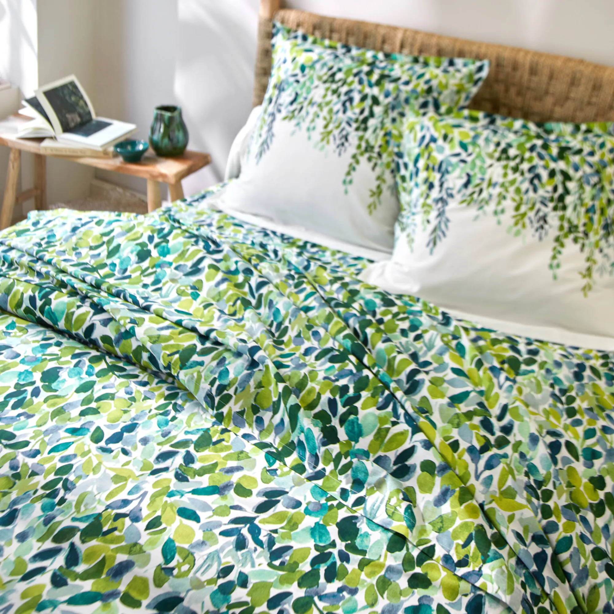 Fantasie Bedlinnen|Vlak Laken<Colombine Bedlinnen Léonie, in katoen met plantenprint ecru