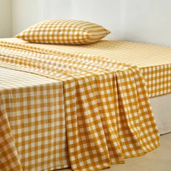 Fantasie Bedlinnen|Vlak Laken<Blancheporte Bedlinnen Lou met ruitenprint - in katoen honing