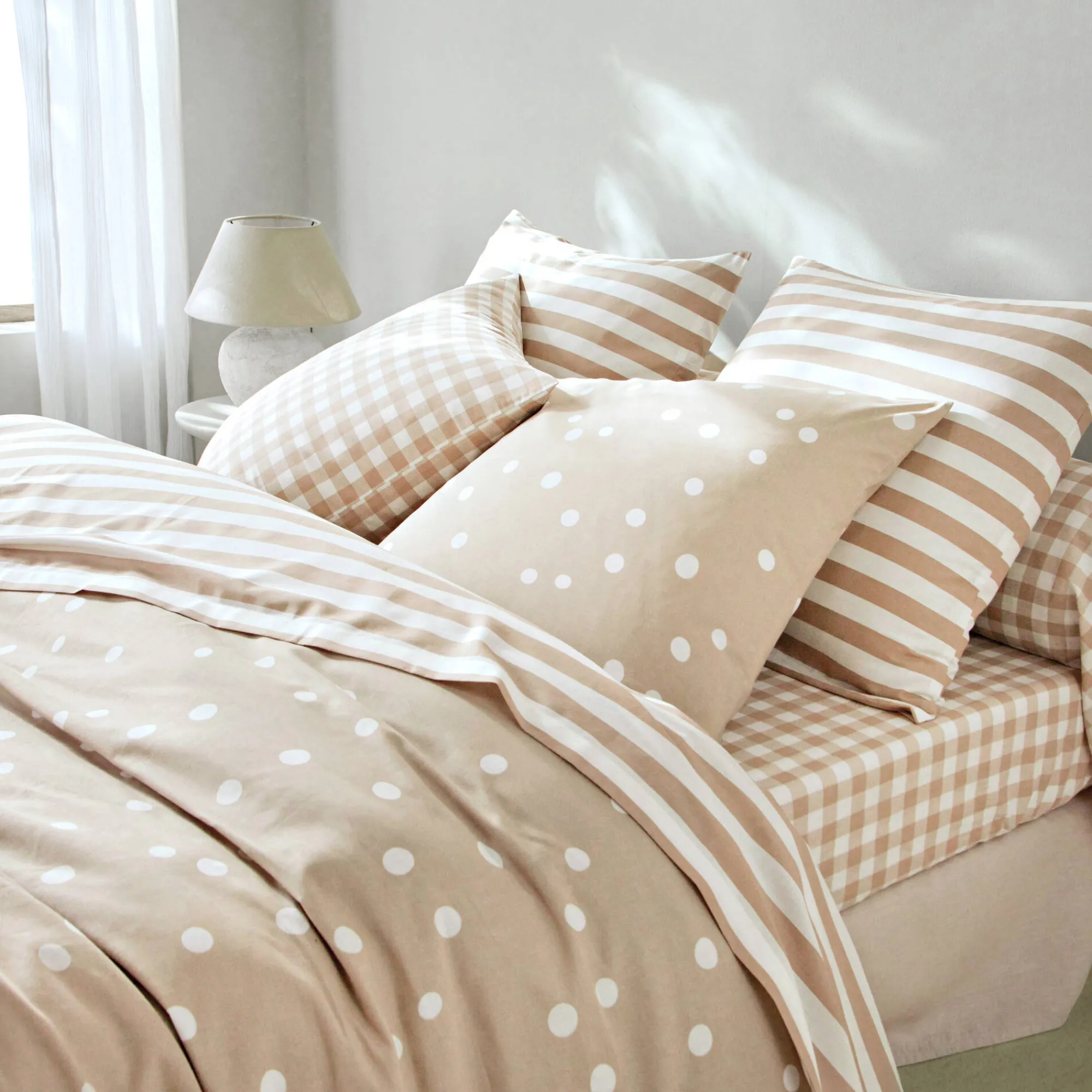 Fantasie Bedlinnen|Vlak Laken<Blancheporte Bedlinnen Lou met ruitenprint - in katoen beige