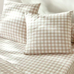 Fantasie Bedlinnen|Vlak Laken<Blancheporte Bedlinnen Lou met ruitenprint - in katoen beige