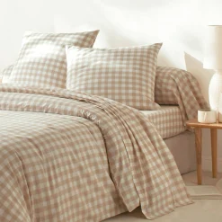 Fantasie Bedlinnen|Vlak Laken<Blancheporte Bedlinnen Lou met ruitenprint - in katoen beige