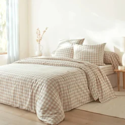 Fantasie Bedlinnen|Vlak Laken<Blancheporte Bedlinnen Lou met ruitenprint - in katoen beige