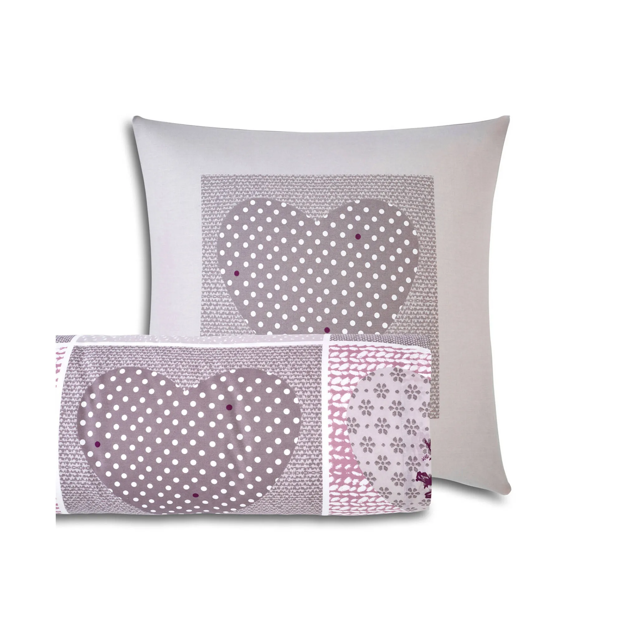 Fantasie Bedlinnen|Vlak Laken<Blancheporte Bedlinnen Lovely in flanel met hartjesprint grijs / parma