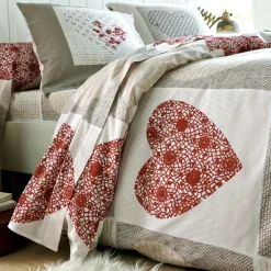 Fantasie Bedlinnen|Vlak Laken<Blancheporte Bedlinnen Lovely in katoen met hartjesprint taupe / rood
