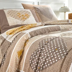 Fantasie Bedlinnen|Vlak Laken<Blancheporte Bedlinnen Lovely in katoen met hartjesprint beige / karamel