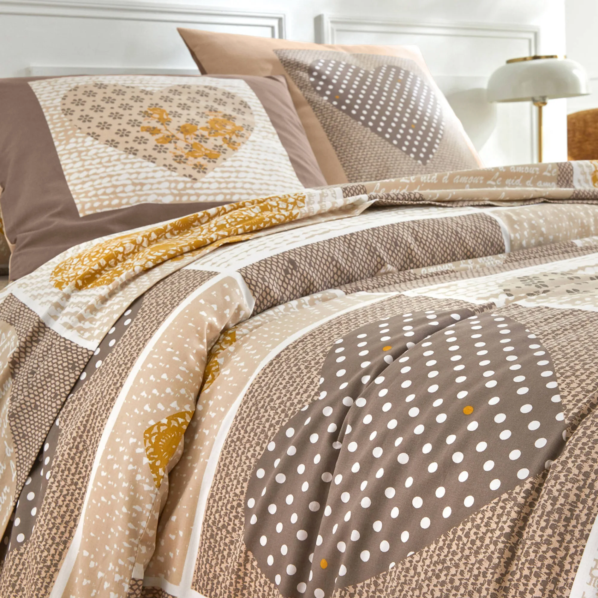 Fantasie Bedlinnen|Vlak Laken<Blancheporte Bedlinnen Lovely in katoen met hartjesprint beige / karamel