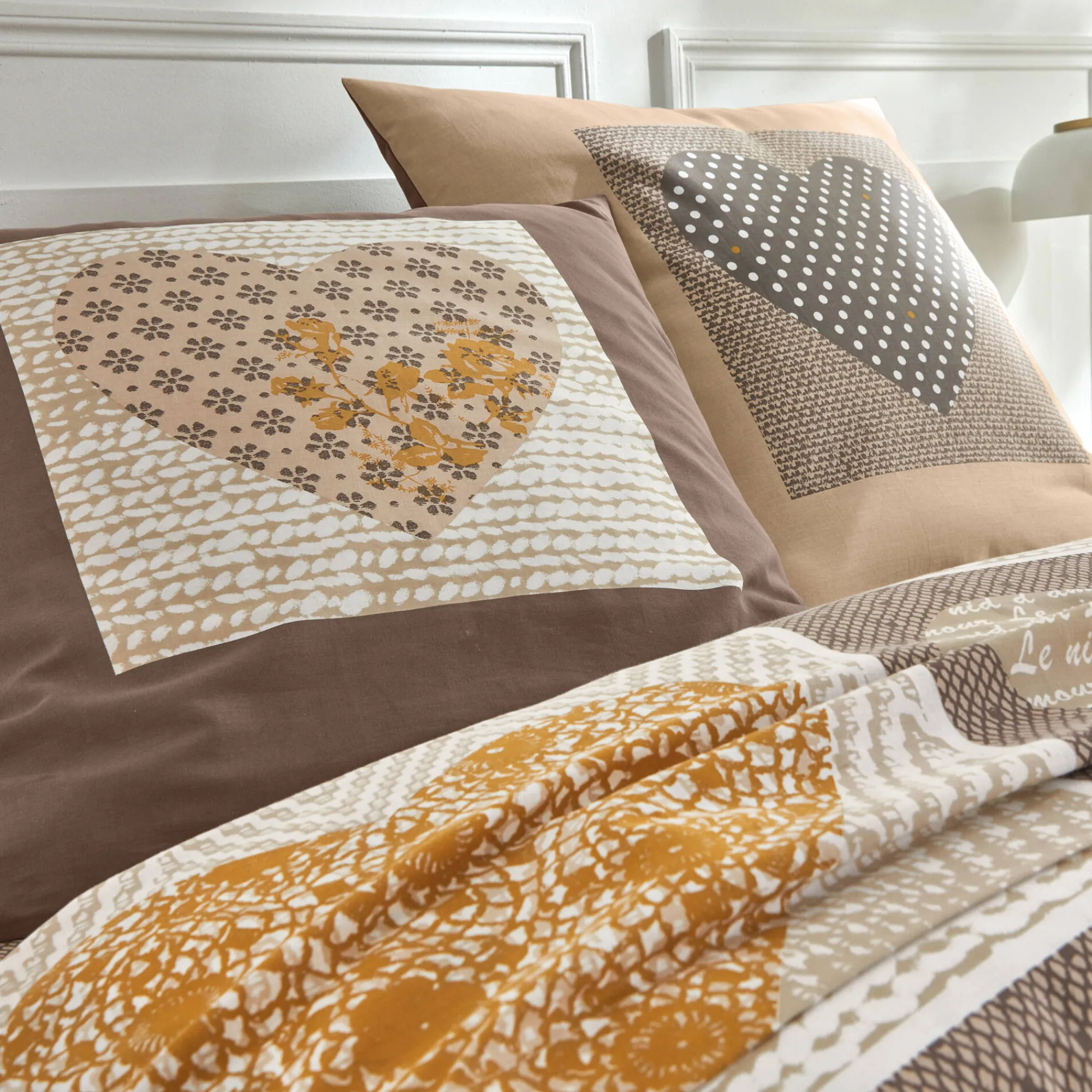 Fantasie Bedlinnen|Vlak Laken<Blancheporte Bedlinnen Lovely in katoen met hartjesprint beige / karamel