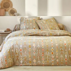 Fantasie Bedlinnen|Vlak Laken<Blancheporte Bedlinnen Mahe in katoen met etnische print beige