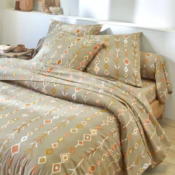Fantasie Bedlinnen|Vlak Laken<Blancheporte Bedlinnen Mahe in katoen met etnische print beige