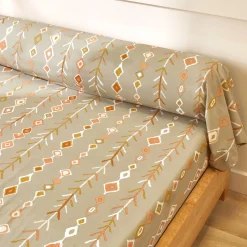 Fantasie Bedlinnen|Vlak Laken<Blancheporte Bedlinnen Mahe in katoen met etnische print beige