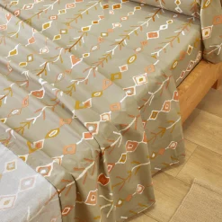 Fantasie Bedlinnen|Vlak Laken<Blancheporte Bedlinnen Mahe in katoen met etnische print beige
